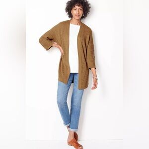 J. Jill Open-Front Cable Knit Cardigan in Camel